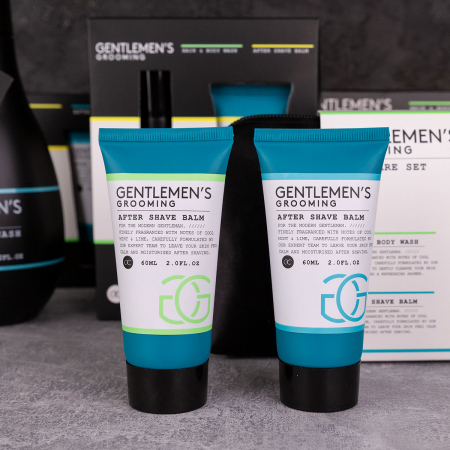 CADOURI - Set cadou barbati, gel de dus, balsam after shave, Bath set GENTLEMEN'S GROOMING in wash bag, incl. 60ml hair body wash, 60ml after shave balm, fragrance: Cool Mint Lime, col. black/white/mint, PU
