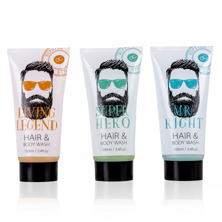 CADOURI - Set cadou barbati, gel de dus, 100ml hair body wash HIPSTER STYLE in tube, 3 designs asst., fragrance: Oak Citrus, col. white/orange/blue, PU 18 in display / 1 display per inner carton / 4 per out