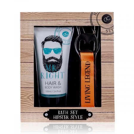 Set cadou barbati, gel de dus, breloc, Bath set HIPSTER STYLE in paper gift box, incl. 100ml hair body wash, key ring/bottle opener, fragrance: Oak Citrus, col. white/orange/blue, PU 6/24, set cad [2]