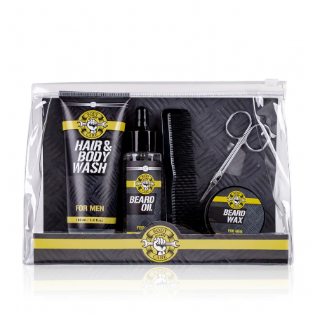 Set cadou barbati, gel de dus, ulei barba, ceara barba, foarfece barba, Bath set BATH BODY TOOLS in PVC bag, incl. 100ml hair body wash, 50ml beard oil, 20g beard wax, beard scissors, hair comb, f [1]