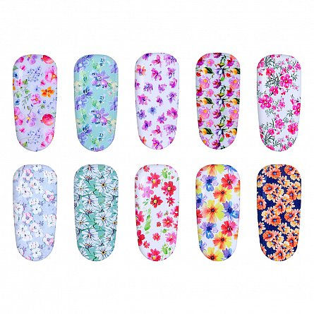 UNGHII - Folie de transfer pentru unghii Lila Rossa Blossom Collection set 10 buc