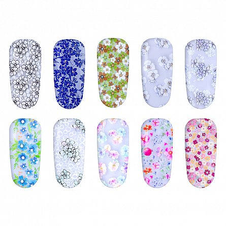 UNGHII - Folie de transfer pentru unghii Lila Rossa Daisy Collection set 10 buc