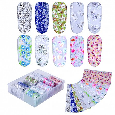 Folie de transfer pentru unghii Lila Rossa Daisy Collection set 10 buc [1]
