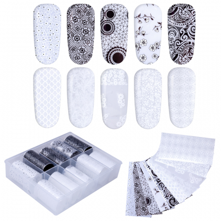 Folie de transfer pentru unghii Lila Rossa Lace Collection set 10 buc [1]