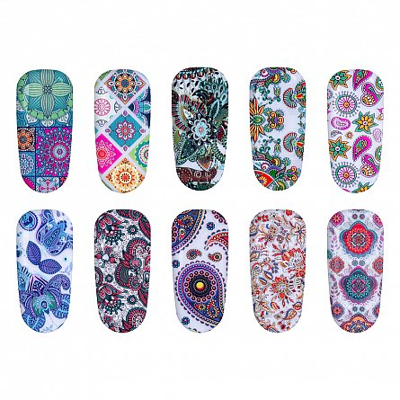UNGHII - Folie de transfer pentru unghii Lila Rossa Mandalla Collection set 10 buc