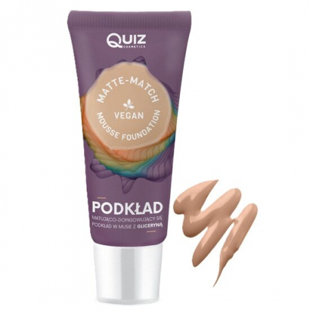 Fara Categorie - Fond de ten spuma Matte-Match Mousse Beige, Quiz Cosmetics nr 02, cu adaptare la nuanta tenului, 30ml