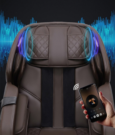 Fotoliu de masaj Hua, Lila Care, cu incalzire, functie bluetooth audio, zero gravity, piele ecologica, Negru Maro [1]