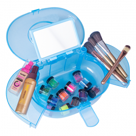 Geanta din plastic pentru cosmetice, Lila Rossa, cu oglinda, albastra [3]