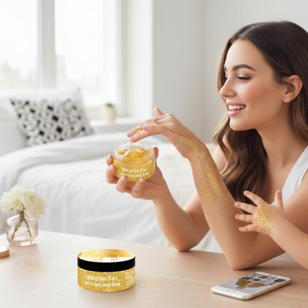 Gel cu sclipici plastic free pentru fata, corp si par Venita, Gold, 75 ml [2]