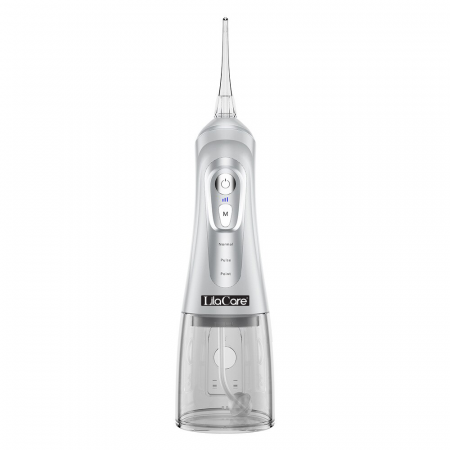 Irigator oral Lila Care, portabil, USB, jet de apa dentar, 3 moduri, rezervor de apa impermeabil dinti, 4 capete inlocuibile, 320 ml, Alb [2]