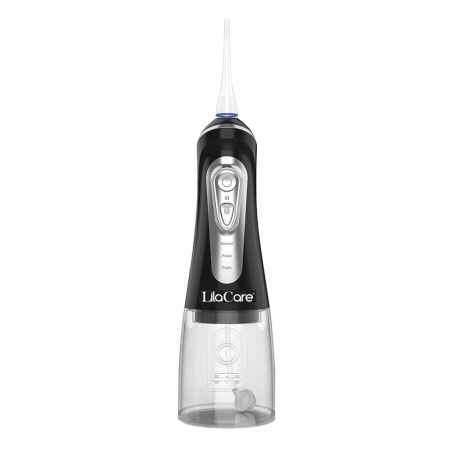 Irigator oral Lila Care, portabil, USB, jet de apa dentar, 3 moduri, rezervor de apa impermeabil dinti, 4 capete inlocuibile, 320 ml, Negru [1]