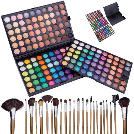 CADOURI - Kit makeup Fashion Icon cu 180 de farduri si set 24 pensule cu husa