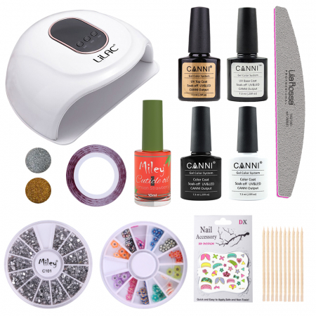 Kit oja semipermanenta Canni, Black and White, lampa UV Lilac led 90 W, cu 2 oje Canni, baza, top si accesorii [0]