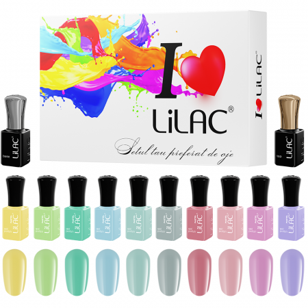 Kit oja semipermanenta Lilac, Pastel colors, 12 oje : 10 culori, base coat, top coat [0]