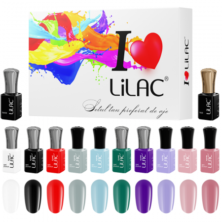 Kit oja semipermanenta Magic, Lilac, 12 oje, 10 culori Basic si Pastel, base coat si top coat [12]