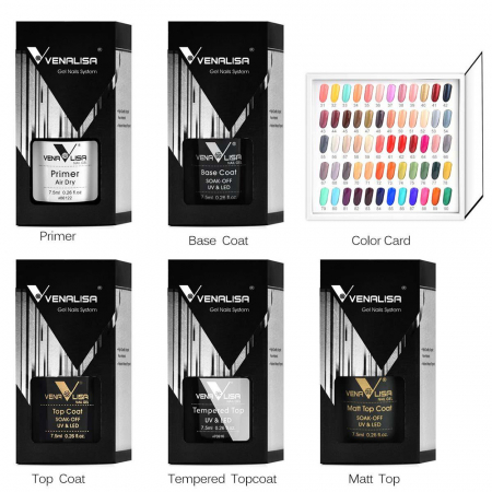 Kit oja semipermanenta VIP 2 Venalisa, 60 culori, Primer, Top Coat Mat, Top Coat, Base Coat, Tempered No-Wipe Top Coat, Catalog culori [4]