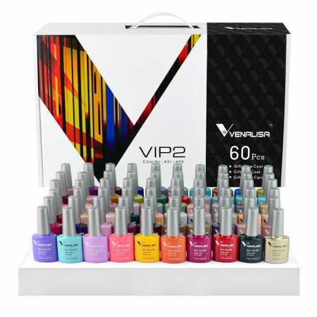 Kit oja semipermanenta VIP 2 Venalisa, 60 culori, Primer, Top Coat Mat, Top Coat, Base Coat, Tempered No-Wipe Top Coat, Catalog culori [1]