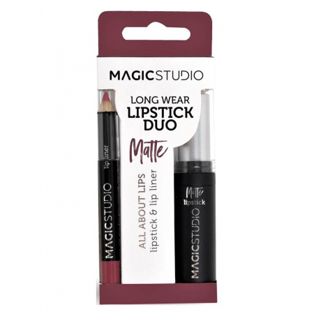 Kit Perfect Lips, Ruj de buze mat si creion pentru contur asortat, Set de 24 Buc, Magic Studio [3]