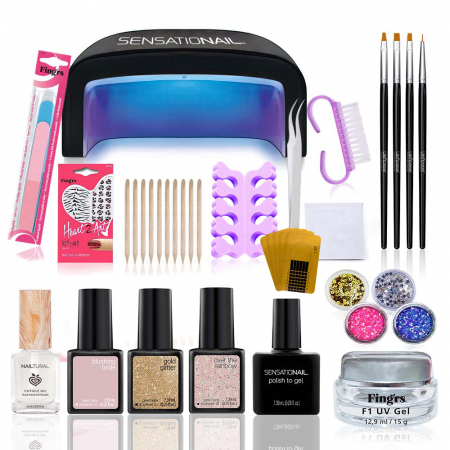 Kit unghii Sensationail, Essential 1, cu lampa UV/LED, 3 oje semipermanente, top coat, accesorii unghii [0]
