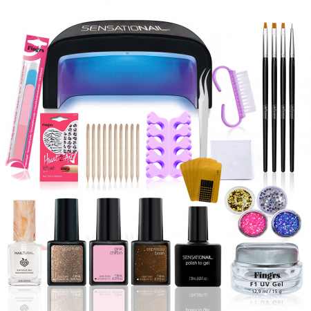 Kit unghii incepatori, Essential 2, kit oja semipermanenta cu lampa led unghii, 3 oje semipermanente, top coat, accesorii unghii Sensationail [0]