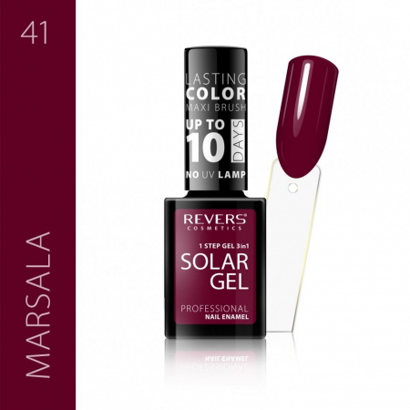 Oja clasica - Lac de unghii Solar Gel, Revers, 12 ml, rosu inchis, nr 41, marsala