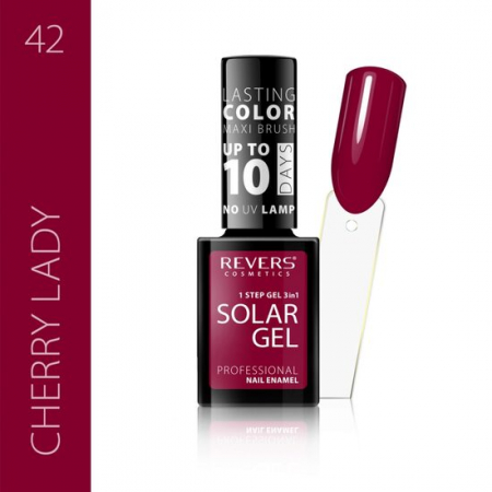 UNGHII - Lac de unghii Solar Gel, Revers, 12 ml, rosu inchis, nr 42, cherry lady