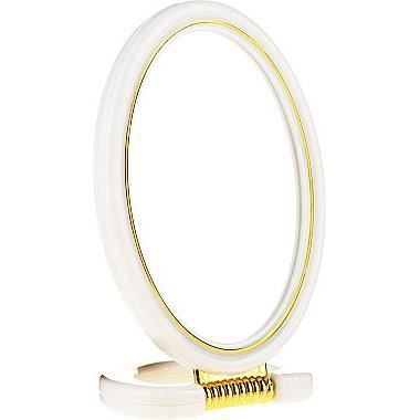 Oglinzi cosmetice - Oglinda machiaj cu lupa si picior, plastic, alba, Top Choice, 14 x 11 cm