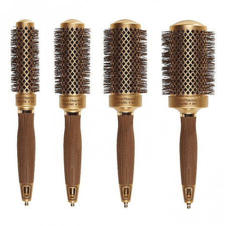 Olivia Garden Kit 4 perii profesionale de par Expert Blowout Shine Wavy Bristles Gold&Brown [1]