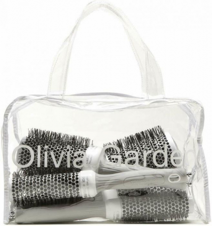 Ustensile frizerie si coafor - Olivia Garden Kit 5 perii profesionale de par Expert Blowout Speed Wavy Bristle White&Grey