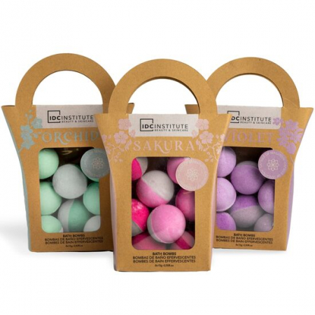 Import - Pachet 12 Seturi 8 bile efervescente de baie Sakura/Orhideea/Violeta, IDC Institute 99021, 8 x 15g