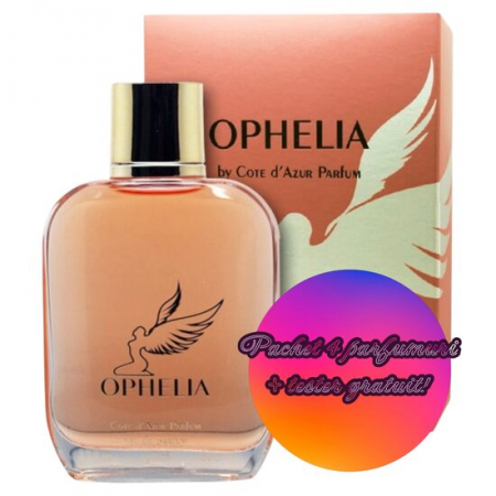 Import - Pachet 4 x Apa de Parfum Cote d'Azur Ophelia, Femei, 100 ml + Tester GRATUIT