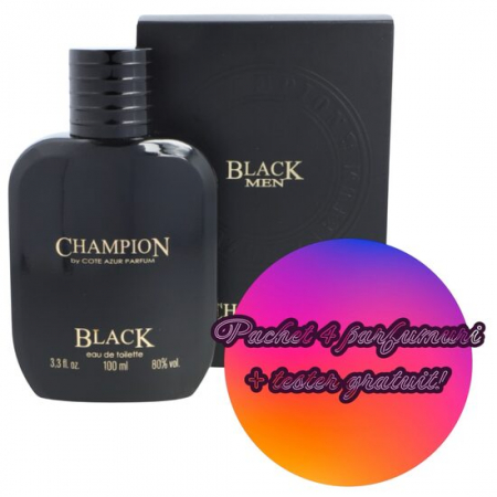 MyCosmetics - Pachet 4 x Apa de toaleta Champion Black, barbati, Cote D´Azur, 100 ml + TESTER