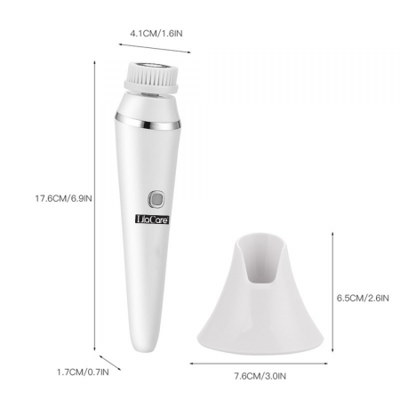 COSMETICA - Perie electrica pentru curatarea fetei Lila Care, 4 capete diferite, tehologie de rotatie, acumulator, alb