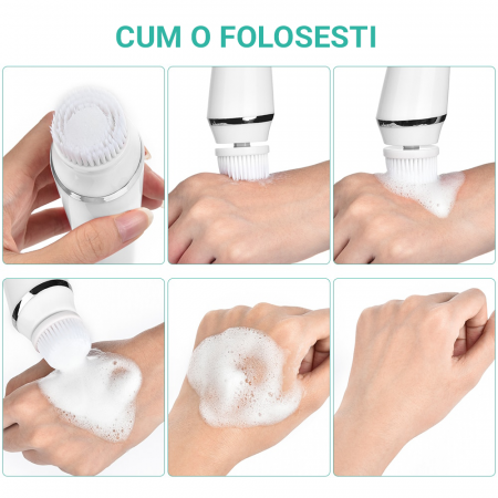 Perie electrica pentru curatarea fetei Lila Care, 4 capete diferite, tehologie de rotatie, acumulator, alb [8]