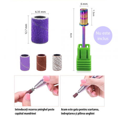 Rezerve smirghel pentru freza unghii, 100 bucati, mov, #120, inele smirghel pentru pila electrica unghii [4]