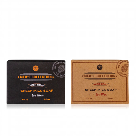 CADOURI - Set cadou barbati, sapun, 100g sheep milk soap MEN'S COLLECTION handmade with hop extract fragrance: men´s musk, col. orange, PU 12 in display, set cadou craciun