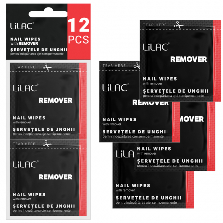 UNGHII - Lilac, servetele unghii cu soak off remover, 12 bucati