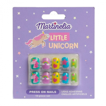 Import - Set 10 unghii false Unicorn Nails, cu adeziv Press-On, pentru fetite, Martinelia 35045