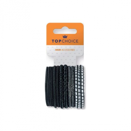 PAR - Set 12 bucati Elastic de par Top Choice, alb-negru, TC22340
