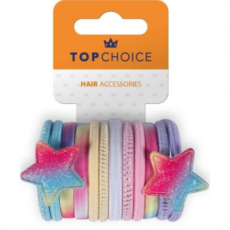 COPII - Set 12 elastice de par "Rainbow & Stars", Top Choice TC26393