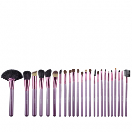 MACHIAJ - Set 24 pensule makeup, Megaga, Lila Rossa, cu husa neagra