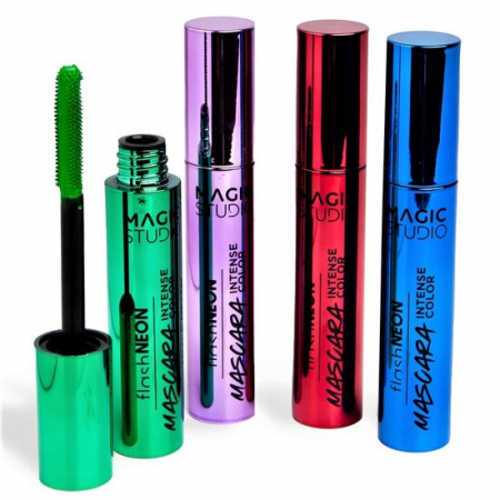 Import - Set 4 bucati Mascara Neon Intense Color, Magic Studio 50519, 10 ml - albastru, mov, rosu, verde)