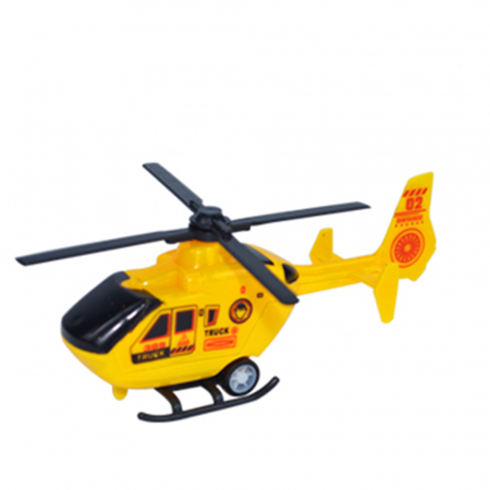 Set 5 masinute Karemi, seria de inginerie in constructii, cu elicopter, motocicleta, autobuz, cisterna, excavator, galbene [0]