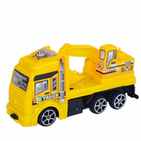 Set 5 masinute Karemi, seria de inginerie in constructii, cu elicopter, motocicleta, autobuz, cisterna, excavator, galbene [3]