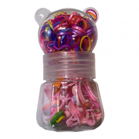 Set accesorii par copii, cu elastic par silicon colorat si clamute) [2]