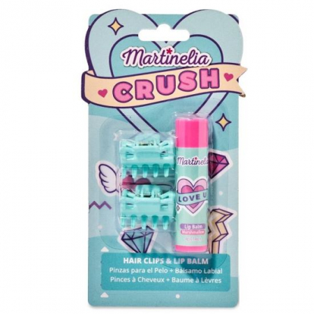 Truse cosmetice - Set balsam de buze cu aroma de bezele si 2 agrafe asortate Crush Martinelia 11101M, 4 g
