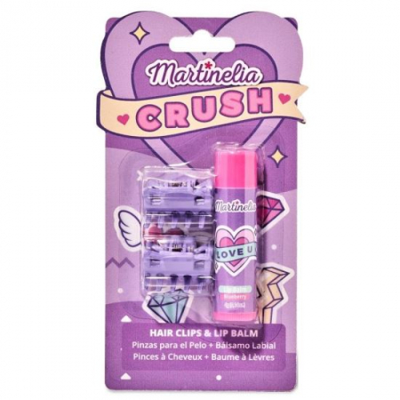 Import - Set balsam de buze cu aroma de coacaze si 2 agrafe asortate Crush Martinelia 11101B, 4 g