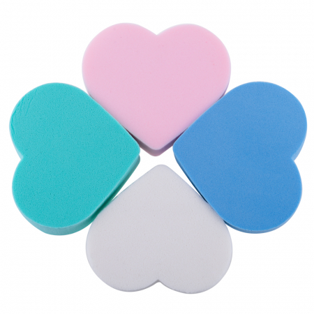 MACHIAJ - Set bureti Beautyblender, pentru aplicarea fondului de ten, in forma de inima, 4 buc