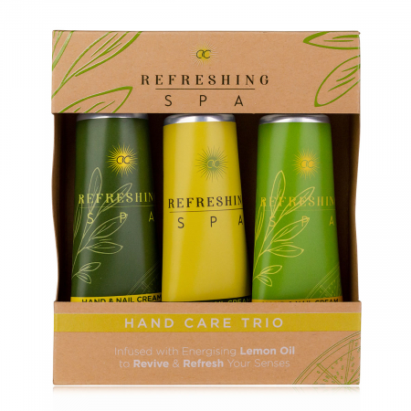 CADOURI - Set cadou femei, crema de maini, Hand care set REFRESHING SPA in gift box, incl. 3 * 60ml hand nail cream, infused with Lemon Oil, fragrance: Lemon Jasmine, col. green/yellow/brown, PU 6/24, set c