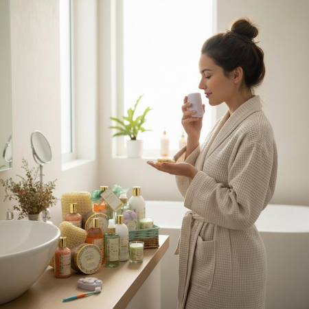 Set cadou spa in cos decorativ, Holistic Beauty Lotus & White Tea cu 8 produse, IDC Institute, 42223 [3]